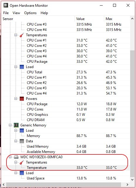 Open Hardware Monitor to check and monitor hard disk temperature 